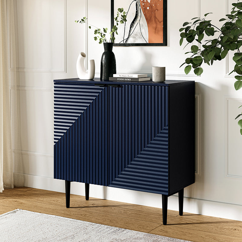 Deuxieme Classe
【NEW TOP/ニュー トップ　CHARM M Black Accent Cabinet – Mid-Century Slatted 2-Door Storage