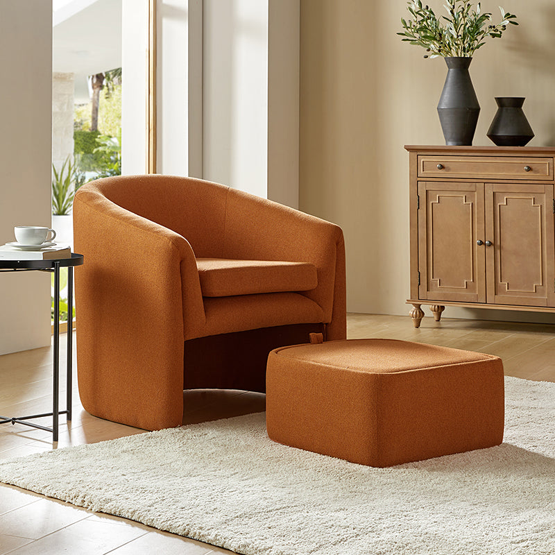 Arnold Modern Upholstered Barrel Chair With Storable Removable Leg