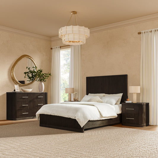 Verral 4-Piece Modern Fluted Solid Wood Bedroom Bundle with Oak Texture