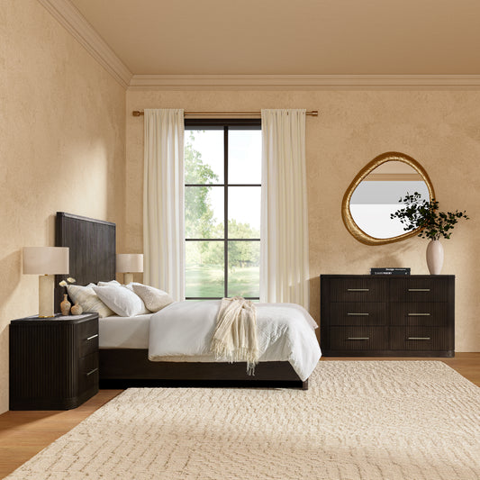 Verral 4-Piece Modern Fluted Solid Wood Bedroom Bundle with Oak Texture