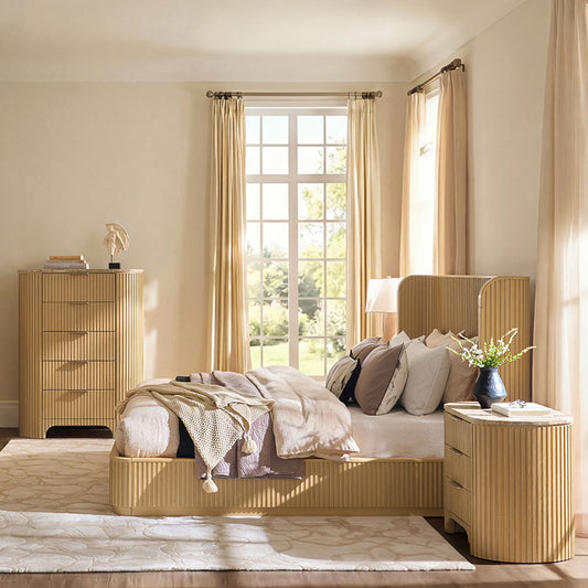 Arcua Fluted Marble 4-Piece Bedroom Bundle with 5-Drawer Chest