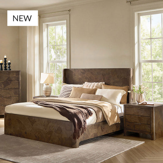Virel Modern Marquetry Wingback Bed