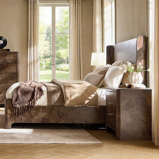 Virel Modern Marquetry Wingback Bed