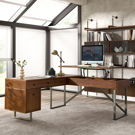 Bertrame Mid-Century L Shape Lift Top Office Desk