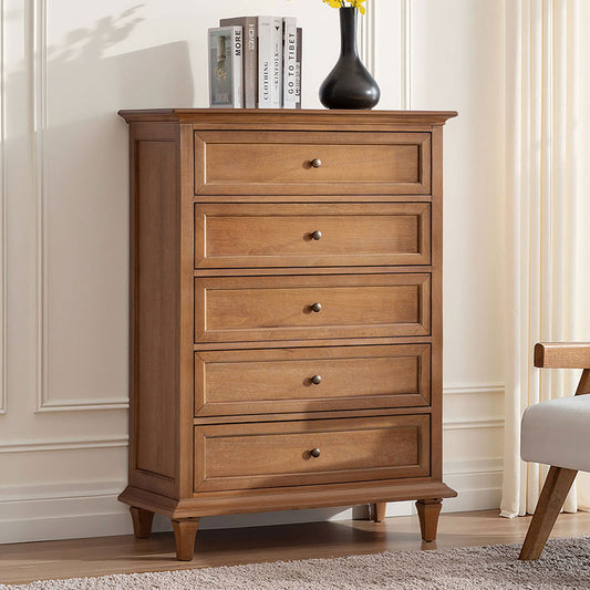Erendiria Transitional 5-Drawer Chest Dresser with Solid Wood Frame