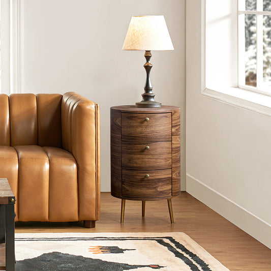 Etta 26" Tall Drum 3 - Drawer Round Boho End Table