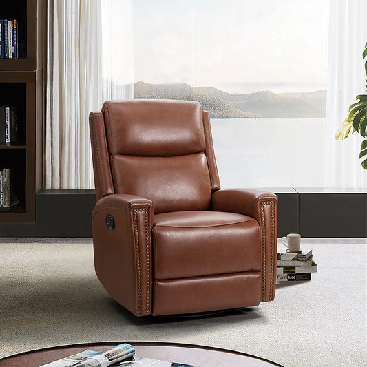 Aniceta 30.31" Wide Genuine Leather Swivel Rocker Glider Recliner