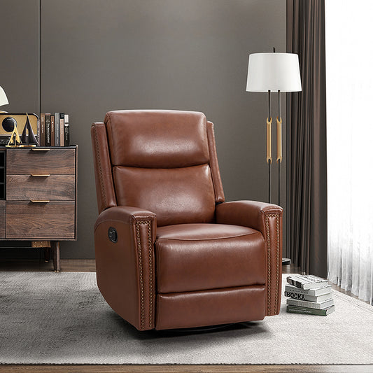 Aniceta 30.31" Wide Genuine Leather Swivel Rocker Glider Recliner