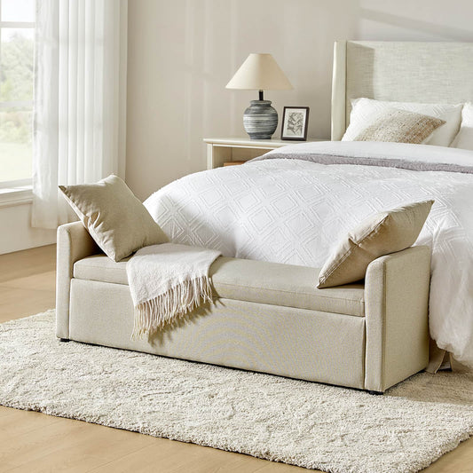 End Of Bed Storage Couch Bench With Two Throw Pillows