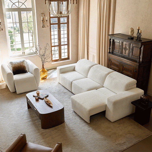 Modern Chenille Upholstered Reclining Sofa with Electric Recliners for Living Room