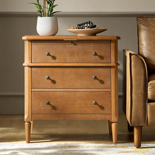 Griselda Transitional 3-Drawer End Table with Hidden Compartment, Pull-Out Tray & Power Outlet Solid Wood Elegance