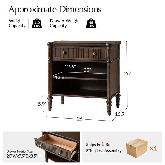Derk Fluted Fronts Transitional End Table and End Table with Drawers and USB/Type-C Outlets
