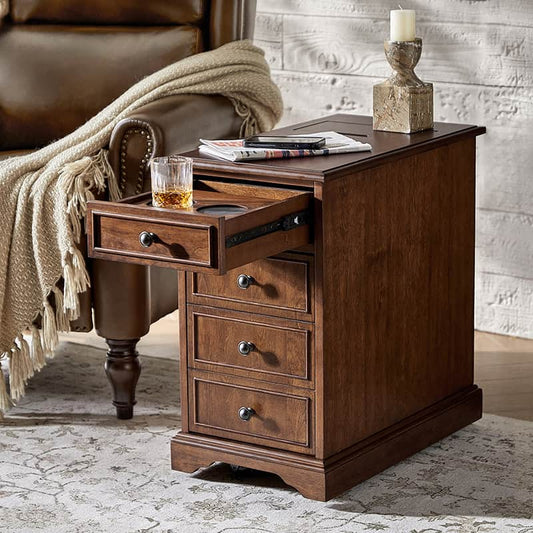 Roque Storage End Table with Hooded Wheels & Built-In Outlets(Optional Types)