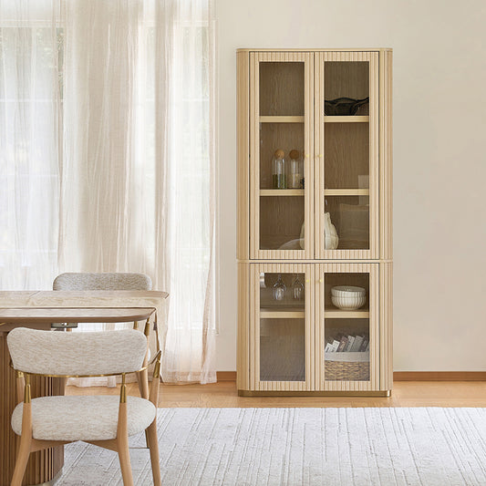 Estrella Modern Gold Frame Glass Display Cabinet with Wine Glass Rack-Bookcase and Bar Storage