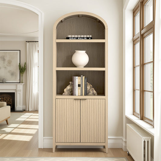 Modern Arched Bookcase with Slatted Cabinet