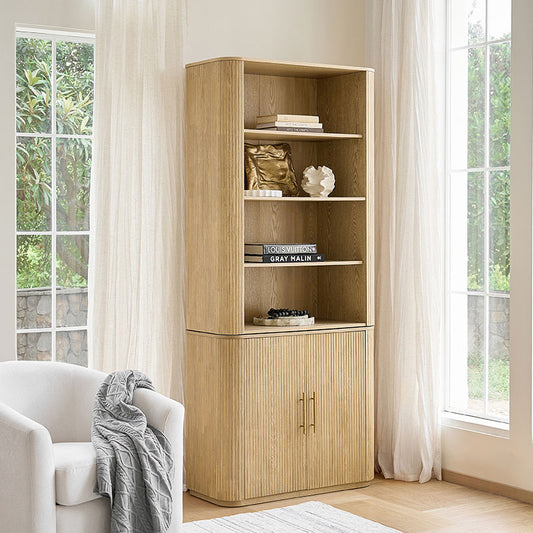 Silvia Modern Fluted Wood Bookcase Cabinet