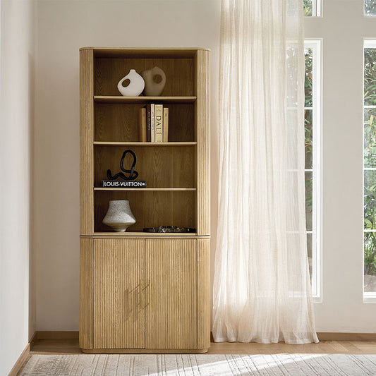 Silvia Modern Fluted Wood Bookcase Cabinet