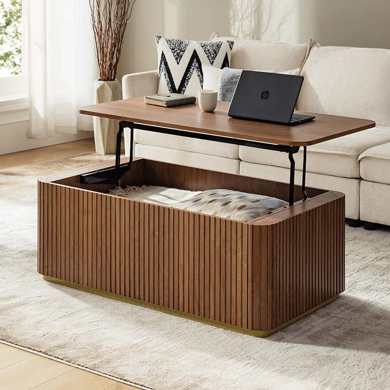 Multifunctional Slatted Design Lift-Top Coffee Table with