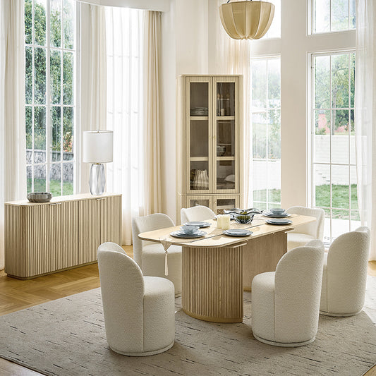 Tomas 8-Piece Modern Extendable Dining Set with Storage Buffet & Swivel Chairs