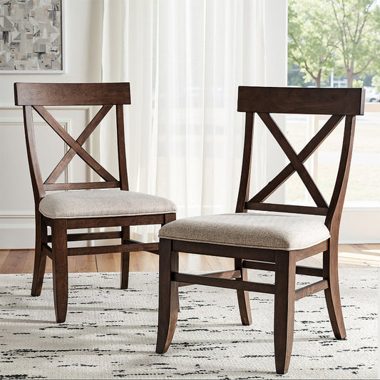 American Country Solid Wood Crossback Dining Chair with Fabric Seat,Set of 2