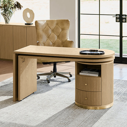 Modern Fluted L shaped 360 Rotating Wooden Office Desk