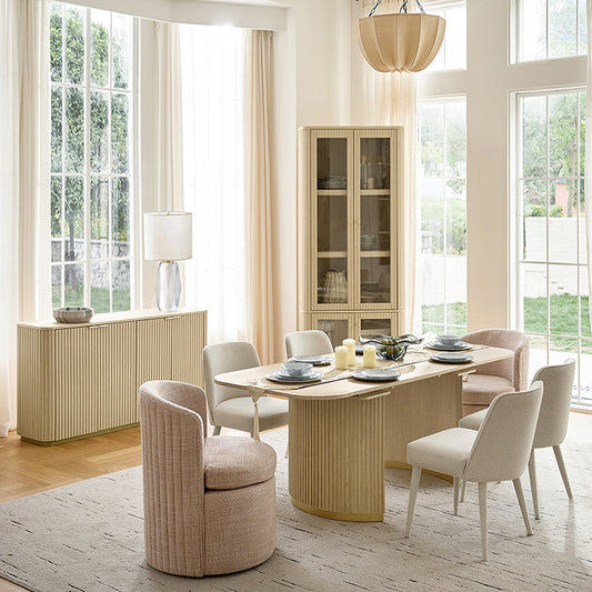 Dario 8-Piece Modern Light Luxury Dining Set with Extendable Table,Upholstered Chairs & Sideboard