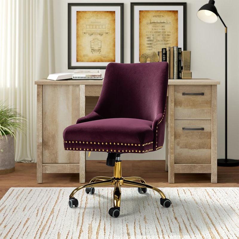 Modern Velvet Tufted Office Chair with Gold Metal Base by HULALA