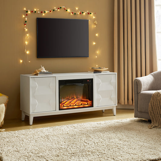 Kamu 58" Wide Traditional TV Stand With  Electric Fireplace