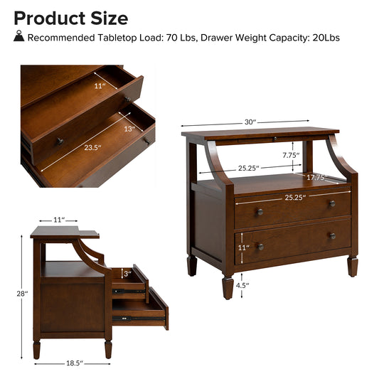 Grace 2 - Drawer End Table Chest with Built-in Outlets