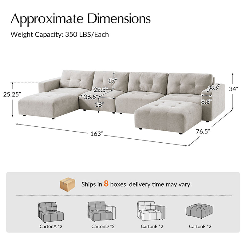 Memosa Modular Deep Seating Sectional Sofa - Cloud-Like Comfort with Memory Foam Cushions