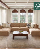 Memosa Deep-Seat Modular Sectional Sofa with Memory Foam Cushions in Camel– Modern Living Room Furniture