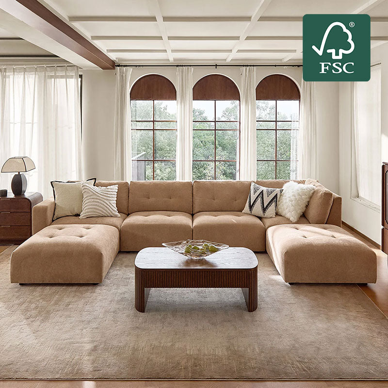 Memosa Deep-Seat Modular Sectional Sofa with Memory Foam Cushions in Camel– Modern Living Room Furniture