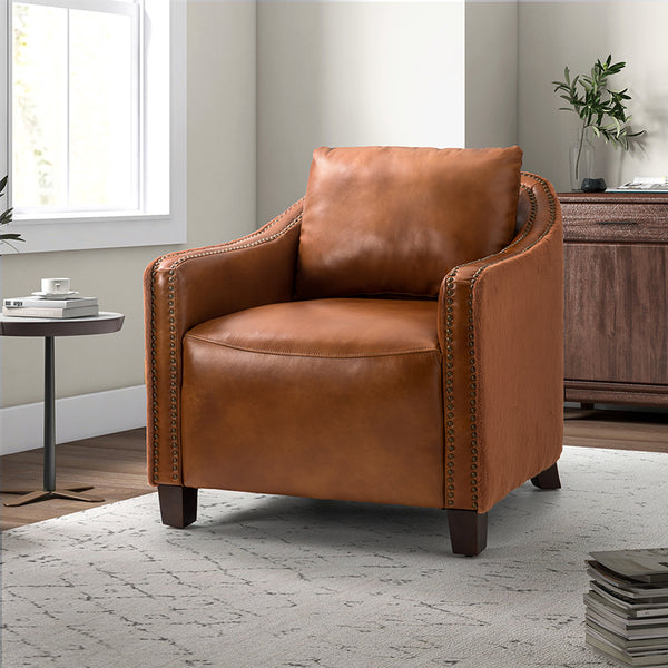 Rosa 29.92" Wide Genuine Leather Barrel Armchair