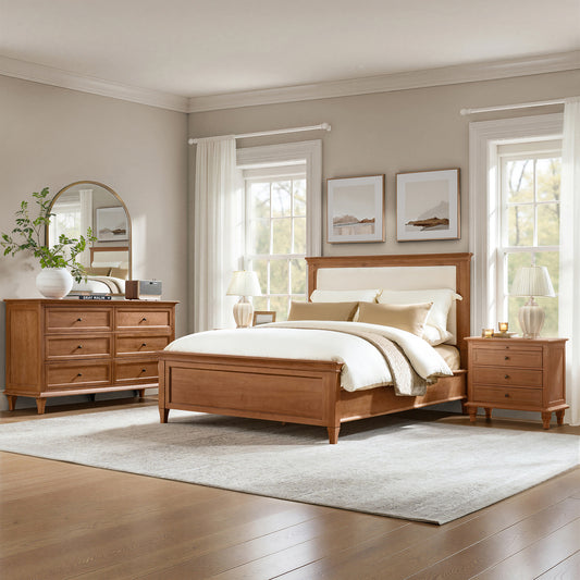 4-Piece Transitional Solid Wood Bedroom Set with 6-Drawer Dresser