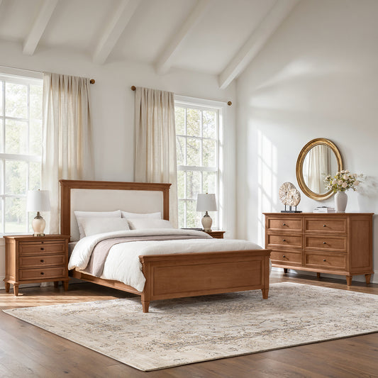 4-Piece Transitional Solid Wood Bedroom Set with 6-Drawer Dresser