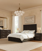 4-Piece Modern Fluted Solid Wood Bedroom Set with Oak Texture