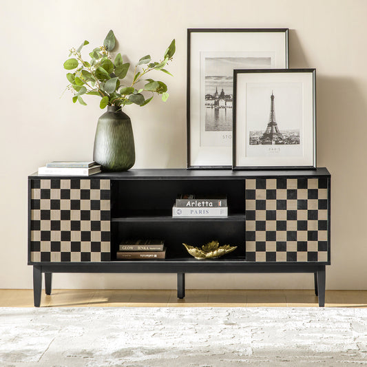 58 inch Wide TV Stand  with Reversible Checkered Game Board