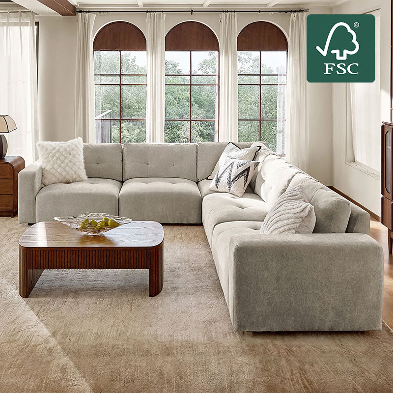 Memosa Deep-Seat Modular Sectional Sofa with Memory Foam Cushions in Beige – Modern Living Room Furniture