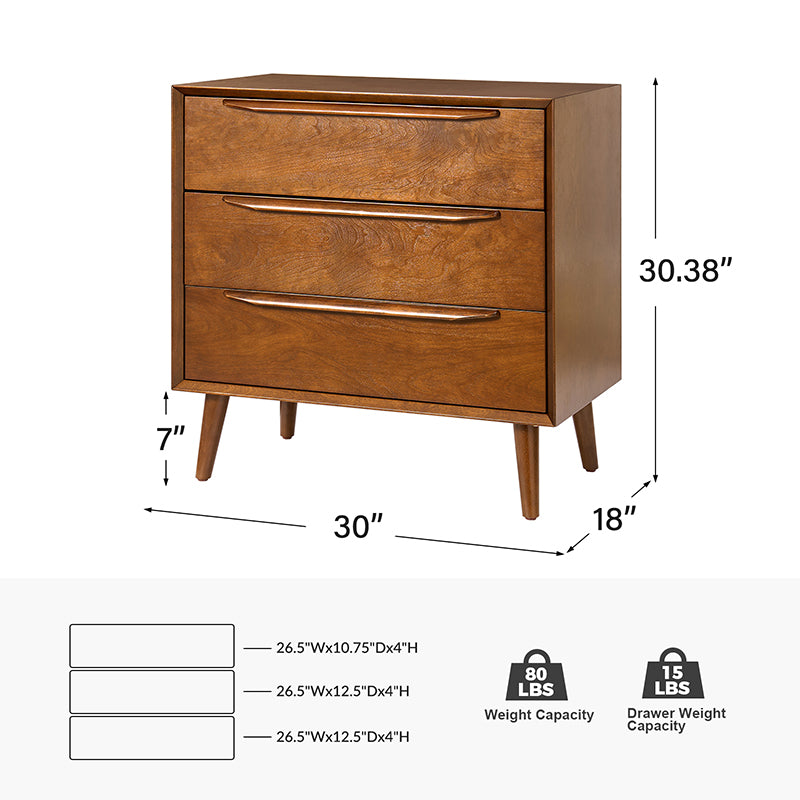 Rebecca 3-Drawer Mid-century Modern Nightstand