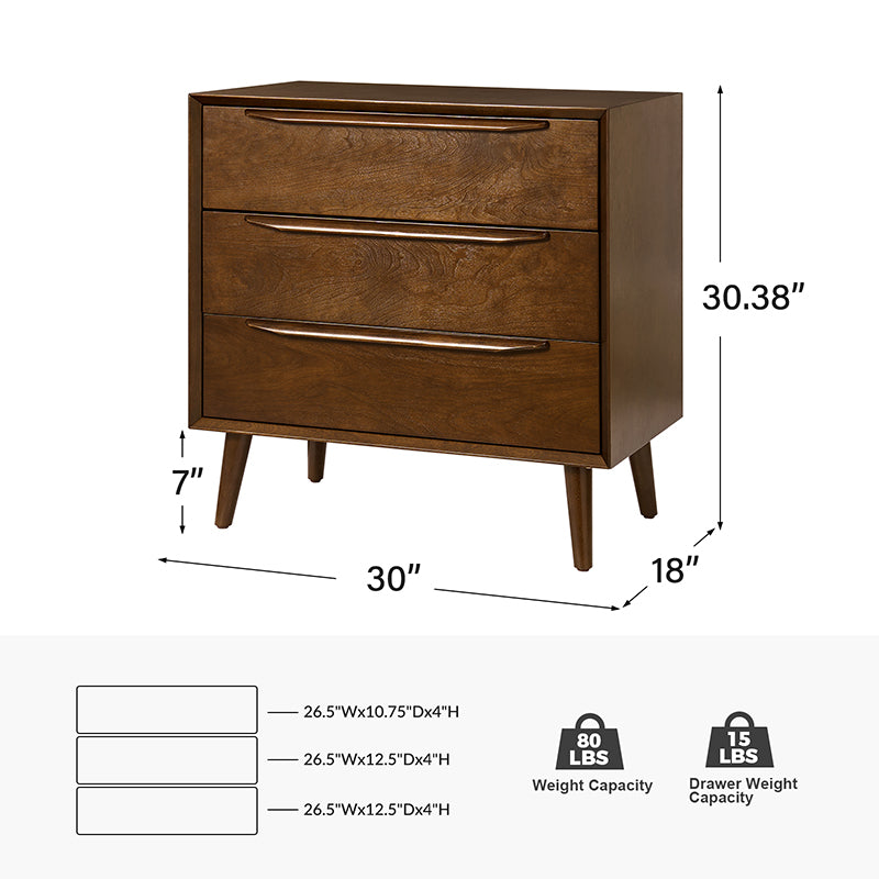 Rebecca 3-Drawer Mid-century Modern Nightstand