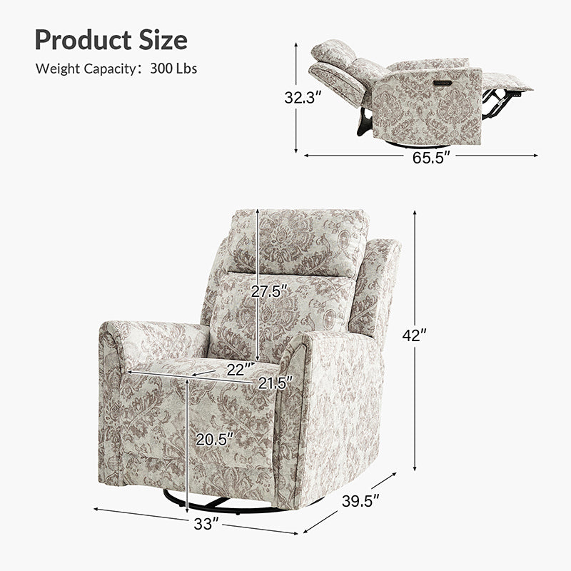 Alois Large Floral Swivel And Rocker Power Recliner With Adjustable Headrest