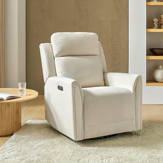 Alois Large Floral Swivel And Rocker Power Recliner With USB,  Adjustable Headrest and One-Touch Reset