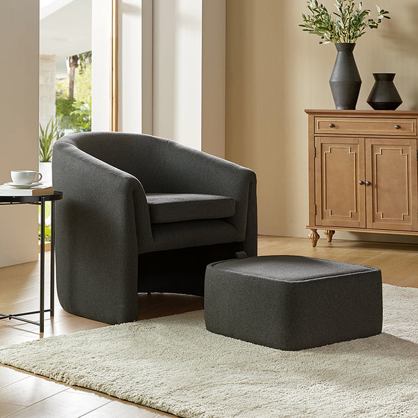 Arnold Modern Upholstered Barrel Chair With Storable Removable Leg Ottoman