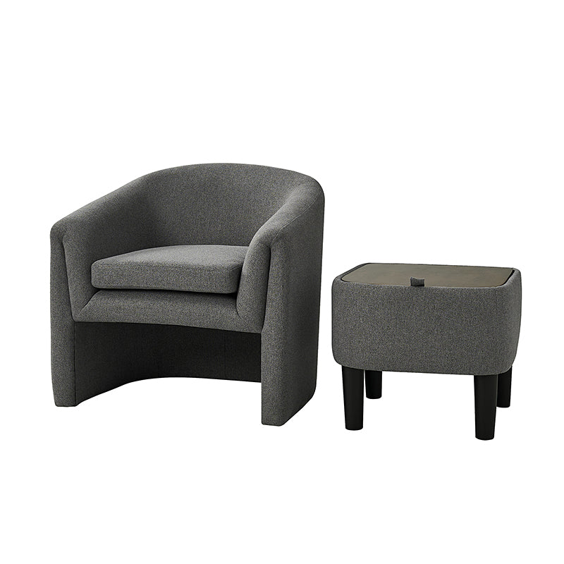 Arnold Modern Upholstered Barrel Chair With Storable Removable Leg Ottoman