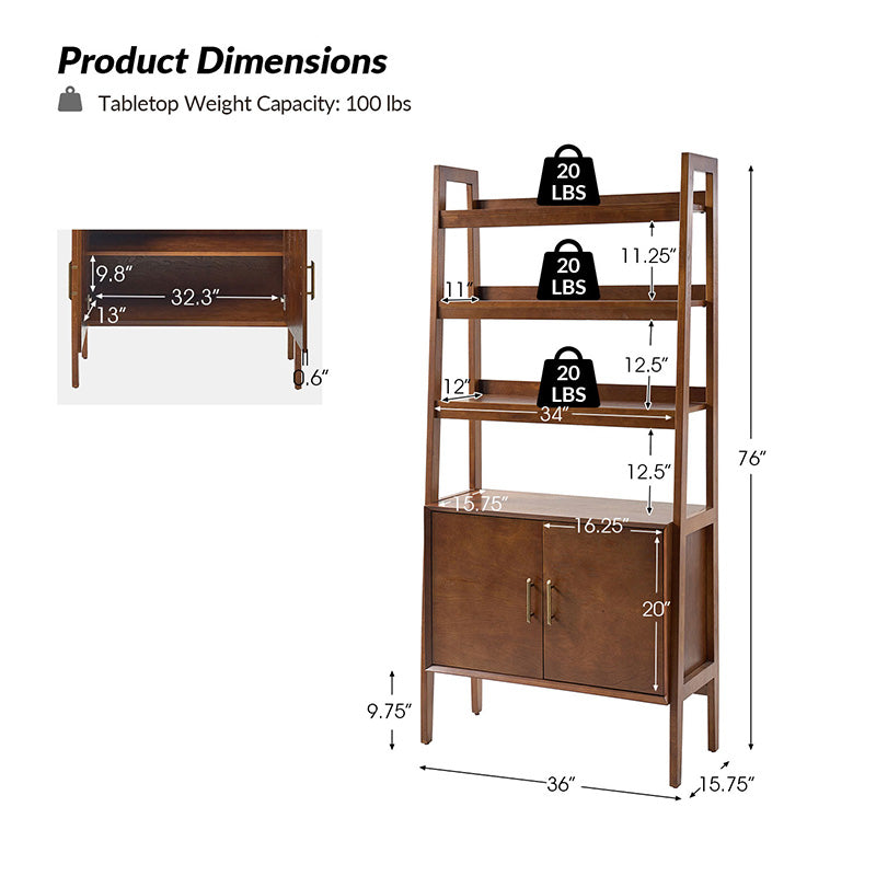 Andre 76"H x 36"W Solid Wood Ladder Bookcase