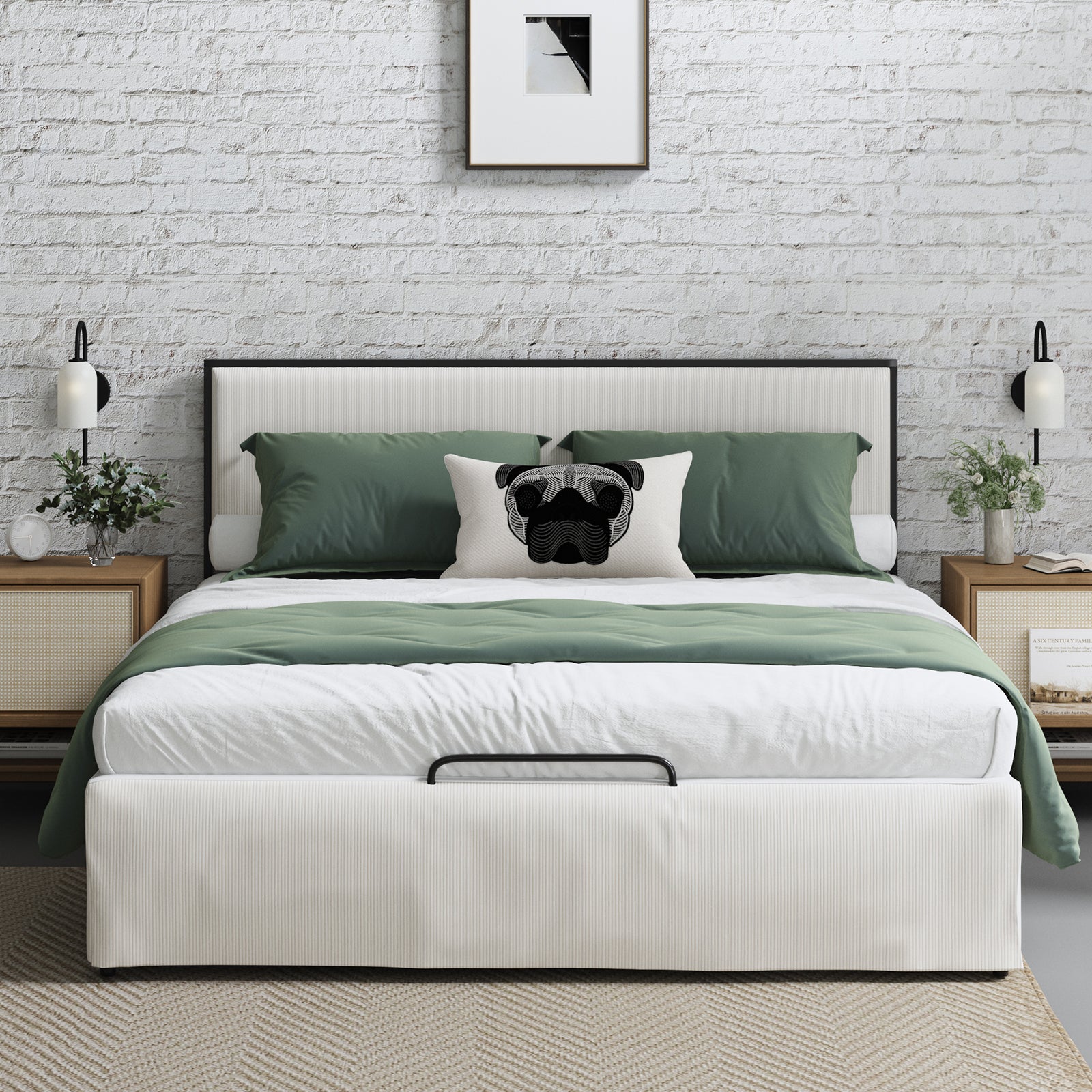 Rosa Upholstered Platform Storage Bed with Bed Skirt