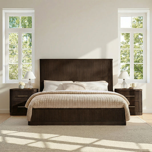 Verral 3-Piece Modern Fluted Solid Wood Bedroom Bundle with Oak Texture