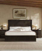 3-Piece Modern Fluted Solid Wood Bedroom Set with Oak Texture