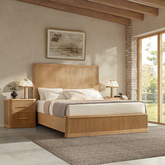 Verral 3-Piece Modern Fluted Solid Wood Bedroom Bundle with Oak Texture