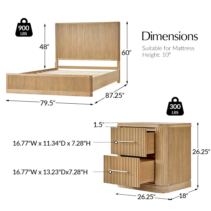 Verral 3-Piece Modern Fluted Solid Wood Bedroom Bundle with Oak Texture